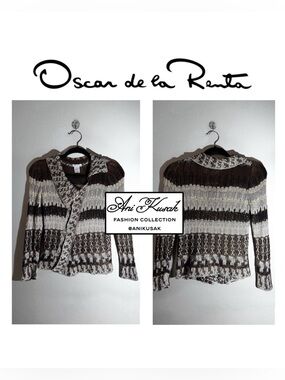 Oscar de la Renta Brown & Bronze Silk Knit Cardigan